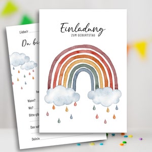 Tarjetas de invitación de cumpleaños infantil arcoíris con reverso grabable - diferentes sets - fiesta de cumpleaños - fiesta de unicornio - cumpleaños