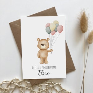 Teddy bear with balloons - birthday - postcard - birthday card - Happy Birthday - greeting card - congratulations - optional with name