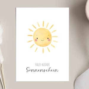 Carte naissance soleil - bonjour petit soleil - carte postale - carte félicitations - carte naissance - aquarelle - soleil - printemps