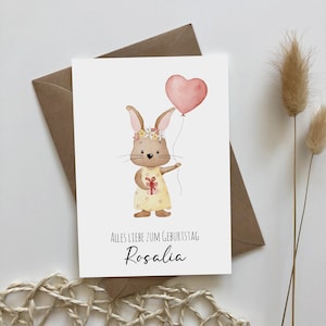Tarjeta de cumpleaños conejito con globo de corazón - opcionalmente personalizado con nombre - cumpleaños - feliz cumpleaños - tarjeta de felicitación - felicitaciones
