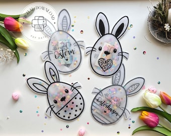 Carte de Pâques à secouer à faire soi-même avec un lapin, idéale pour les chèques-cadeaux et l'argent | PDF à imprimer | Cadeau de Pâques de dernière minute | Modèle à télécharger