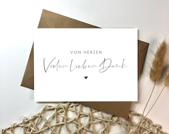 Von Herzen vielen lieben Dank - Karte - Postkarte - Dankekarte - Danksagung - Dankeschön - Danksagungskarte - Grußkarte - A6