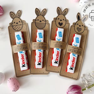 Plantilla para regalo de conejito de Pascua DIY – Envoltorio imprimible para barra de chocolate | Descarga en PDF | 4 diseños | Regalo de Pascua de última hora para niños