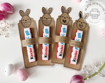 DIY Easter Bunny Gift Template – Printable Chocolate Bar Wrapper | PDF Download | 4 Designs | Last Minute Easter Gift for Kids