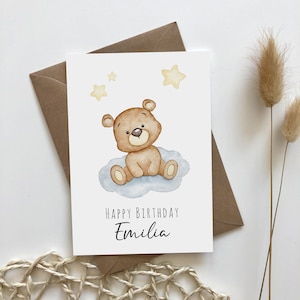 Teddy auf Wolke - Geburtstag - Postkarte - Geburtstagskarte - Happy Birthday - Grußkarte- Glückwunschkarte - Glückwunsch - optional mit Name