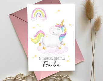 Carte anniversaire licorne - cadeau anniversaire - joyeux anniversaire - carte félicitations - carte fête anniversaire - personnalisée sur demande