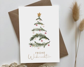 Weihnachtskarte Christbaum - Frohe Weihnachten - Postkarte - Boho - Aquarell - Weihnachtsgeschenk - Grußkarte - Brief - Tannenbaum