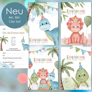 Tarjetas de invitación de cumpleaños infantiles con reverso grabable - diferentes tamaños de set - Dino Party - Fiesta de Cumpleaños - Fiesta de Cumpleaños