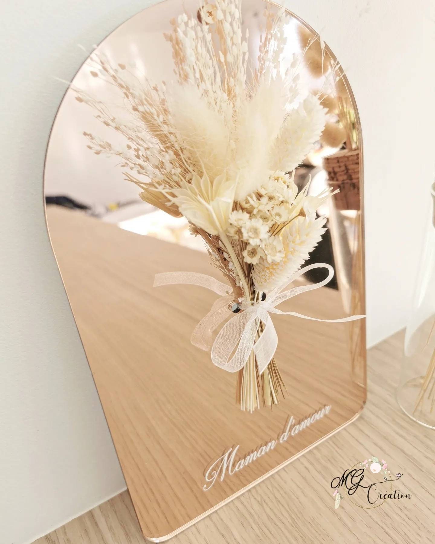 Pancarte Miroir avec Bouquet de Fleurs Séchés Personalisable