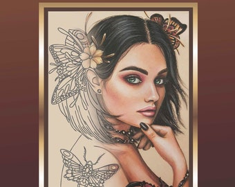 Behind the Mirror PDF coloring book Hand drawn line art Katerina Bobarykina