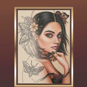 Behind the Mirror PDF coloring book Hand drawn line art Katerina Bobarykina