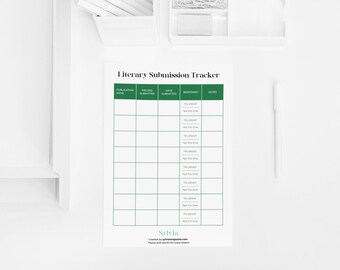 Printable Literary Submission Tracker A4 Green by Sylvia Magazine. Planner for Writers. DIGITAL DOWNLOAD.