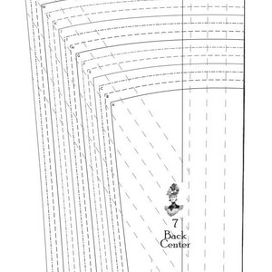 May include: A sewing pattern for a garment with a back center seam. The pattern includes multiple sizes, labeled with letters A through N. The pattern is labeled "7 Back Center".