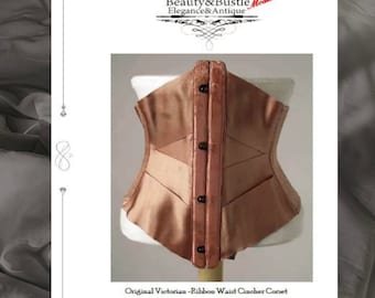 ビクトリア朝リボンコルセットのPDF型紙：マルチサイズウエストシンチャー（1880年代）