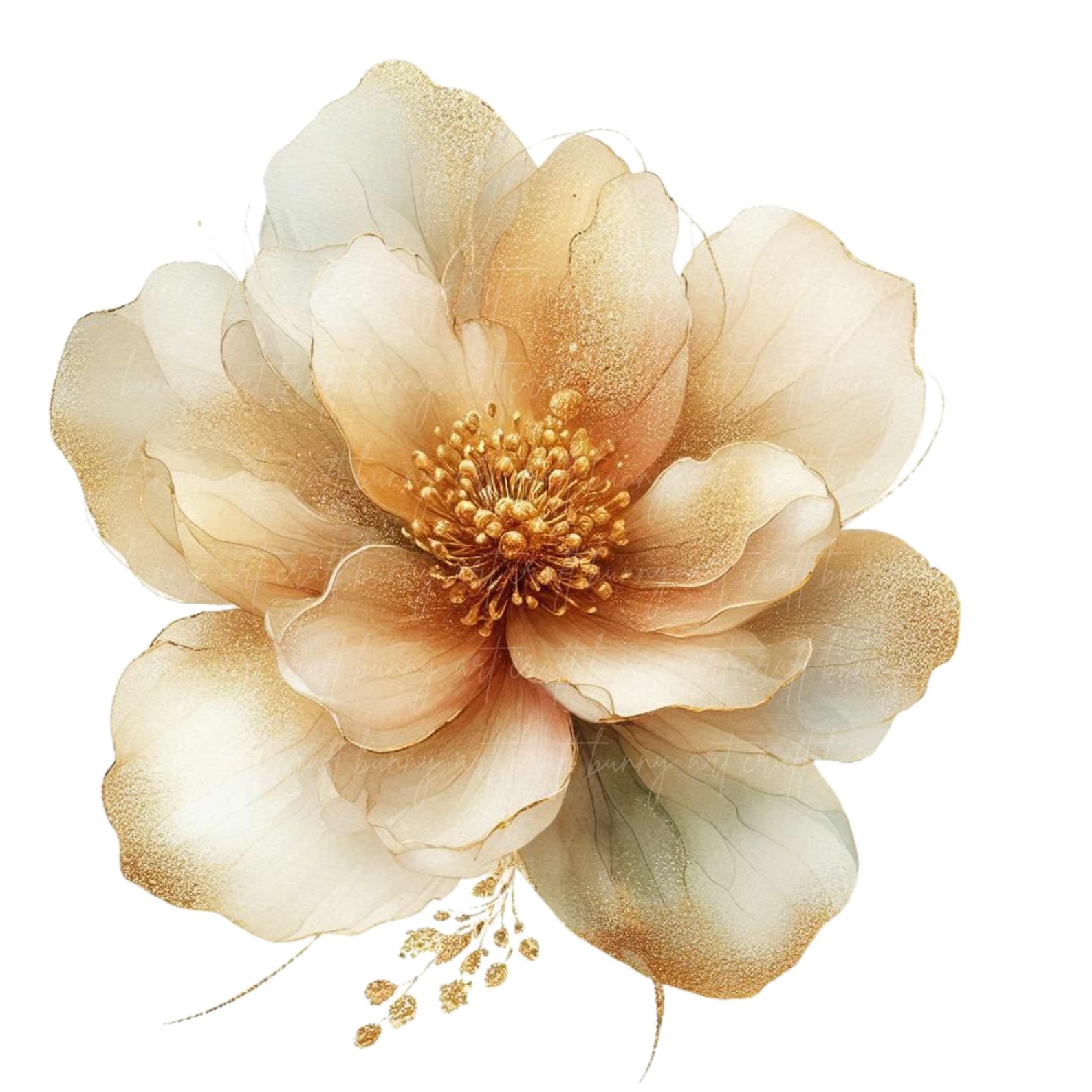 8 Abstract Gold Flowers Clipart , Flowers Print, Printable Watercolor ...