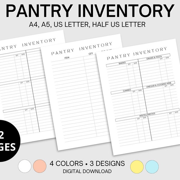 Pantry Inventory List, Tracker, Log, Food Supply, Kitchen and Home Management, Organization, Food Storage Tracker, Log, Printable