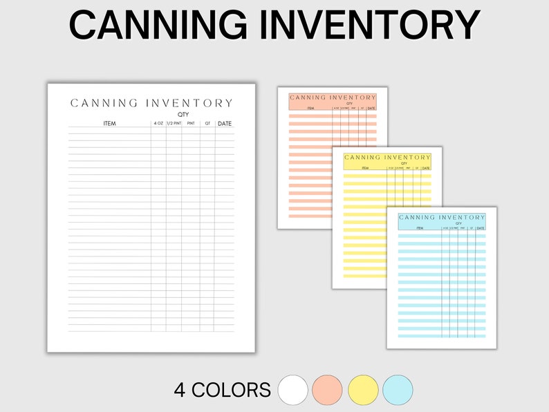 Canning Inventory List, Tracker, Log, Journal, Kitchen and Home ...
