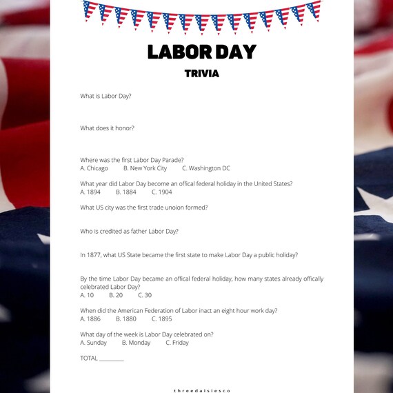 Labor Day Trivia Printable - Etsy