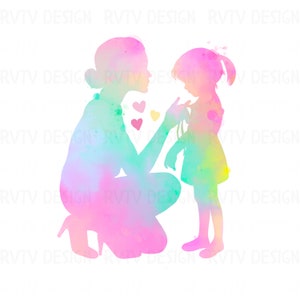 Mother Daughter Watercolor Silhouette PNG Files (Digital Download)