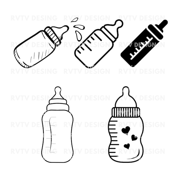 5 types Baby Bottle PNG Files, Instant Download, Baby Bottle PNG Files, Milk Bottle Silhouette Cut Files, Infant Baby Png Vector