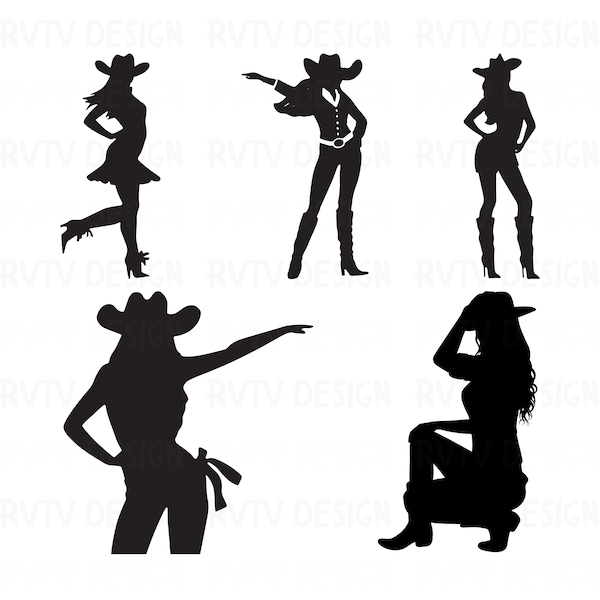 Cowgirl PNG Bundle, Cowgirl Silhouette Bundle, Cowgirl, 5 types Cowgirl PNG Files, Disco Cowgirl, Cowgirl Silhouette, Png
