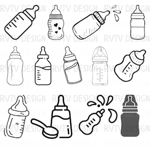 100+ Baby Bottle Design Bundle ,100+ Baby Bottle PNG Files, Instant Download, Milk Bottle Silhouette Cut Files, Infant Baby Png Vector