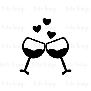 Wedding Glasses PNG, Wine Glasses, Cheers, Wedding, Digital Download, Champagne Glasses, Glasses Silhouette, Glasses Vector, 4 colors Png