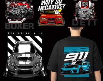 Car T-Shirt Designs: PNG Graphics Bundle (Digital Download)