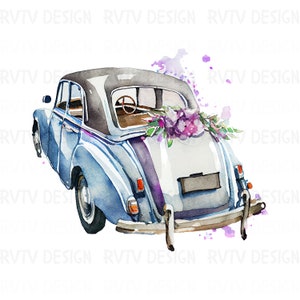 Marriage Car, 5 types, Just Married Car Clipart, Digital Download, Printable Watercolor Clipart, Paper Crafts, Wedding, Love, Junk Journal