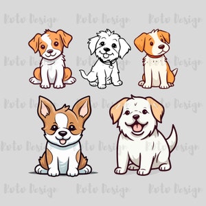 5 types Puppy Clipart Set, Cute Dog Clipart, Animal Clipart, Puppy PNG, Dog Lover Png, Sublimation, Dog PNG, Puppy Stickers PNG