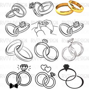 Bundel trouwringontwerp: clipart, silhouet (digitale png-download)