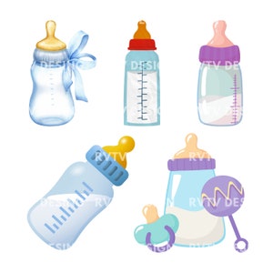5 types Baby Bottle PNG Files, Instant Download, Baby Bottle PNG Files, Milk, Cut Files, Infant Baby Png, Dijital Download, Milt Bottle