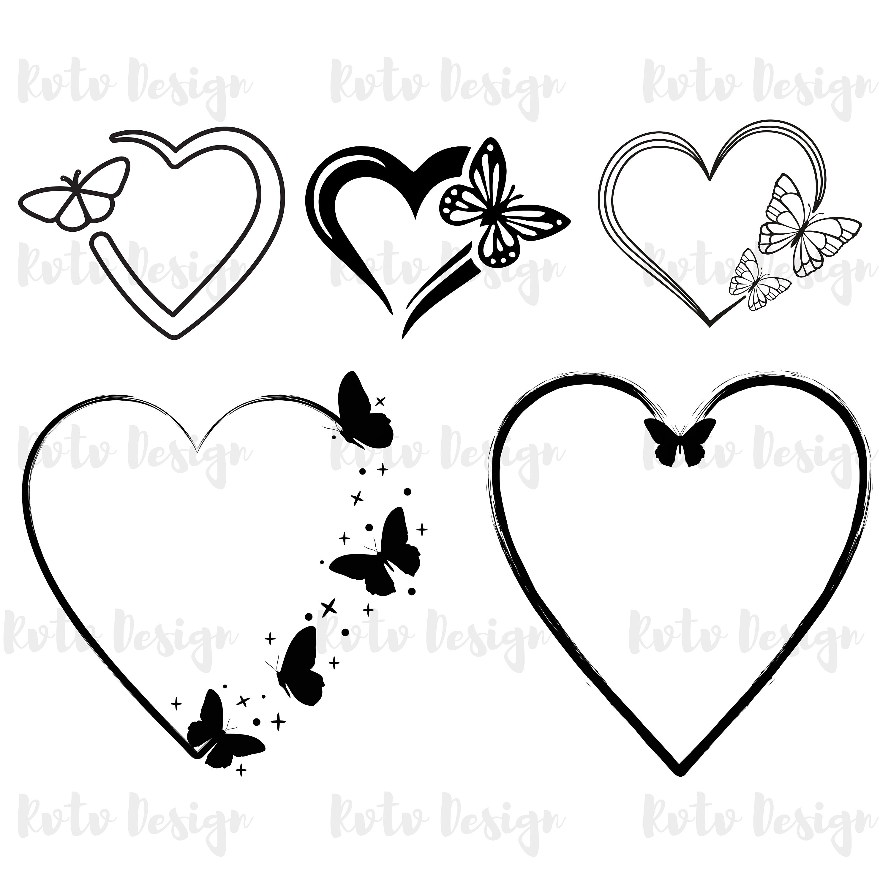 5 Types Butterfly PNG, Heart Png, Png File for Cricut, Heart Png