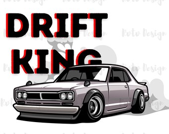 Drift King Car T-Shirt Design PNG, Cars Clipart (Digital Download)