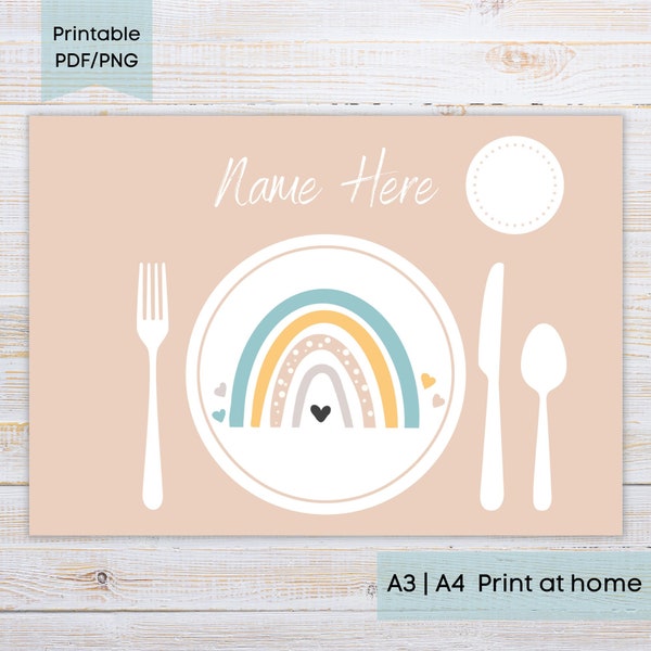 Toddler Placemat | Rainbow Placemat | Printable Placemat | Personalized Placemat | KIds Party Decor | Montessori Placemat for toddlers