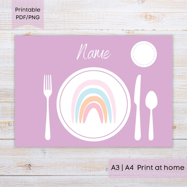 Rainbow Placemat | Lilac Printable Placemat | Personalized Rainbow Placemat | Party Placemats For Kids | Montessori Placemat for toddlers