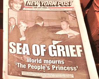 Princess Diana DEATH in Car Crash 1997 LA TIMES Original Newspaper