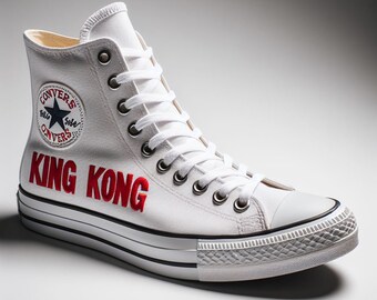 Converse witte geborduurde King Kong/King Kong geborduurde schoenen/aangepaste converse/King Kong Action Figure/cadeau voor hem/karakter borduurwerk