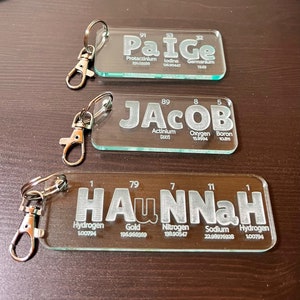 Personalized Periodic Table Name Keychain Green Glass Acrylic Key Chain Element Tag Chemistry Keychain