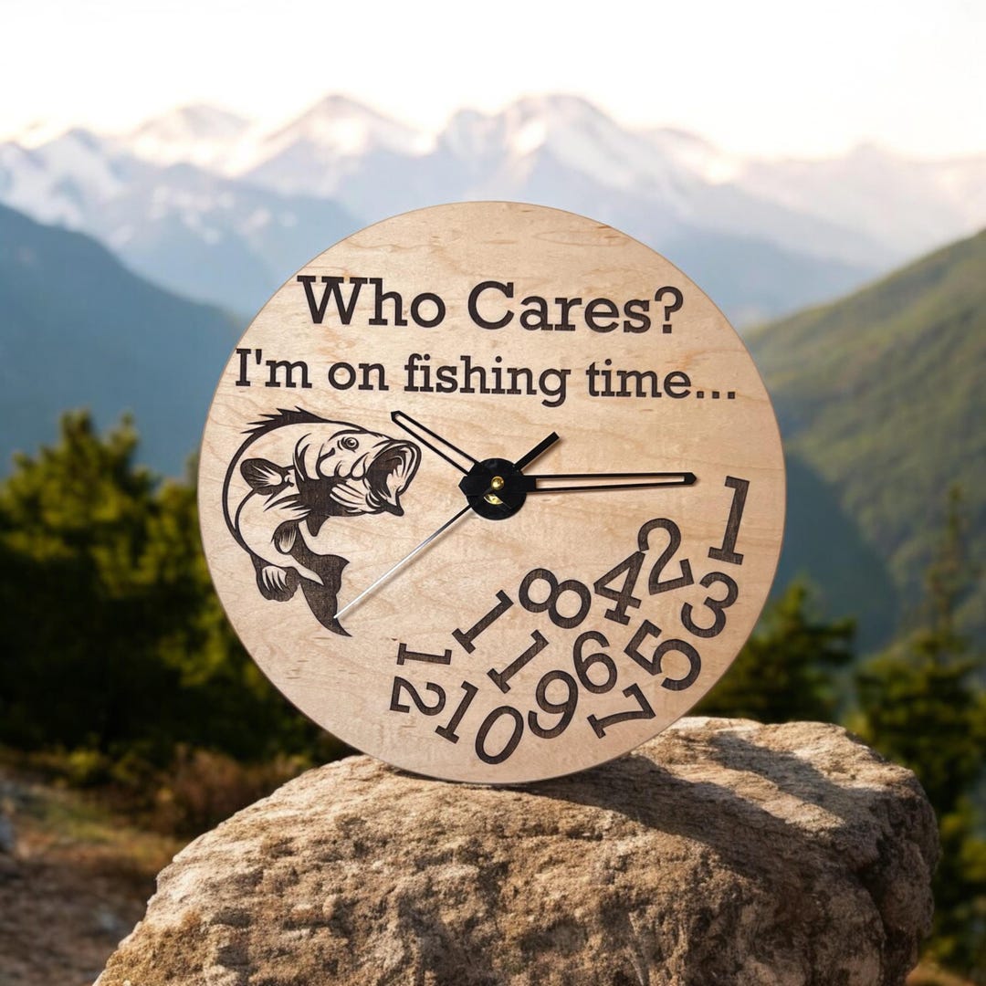 Funny Fishing Clock | Laser Engraved | Maple or Cherry Wood | Fun ...