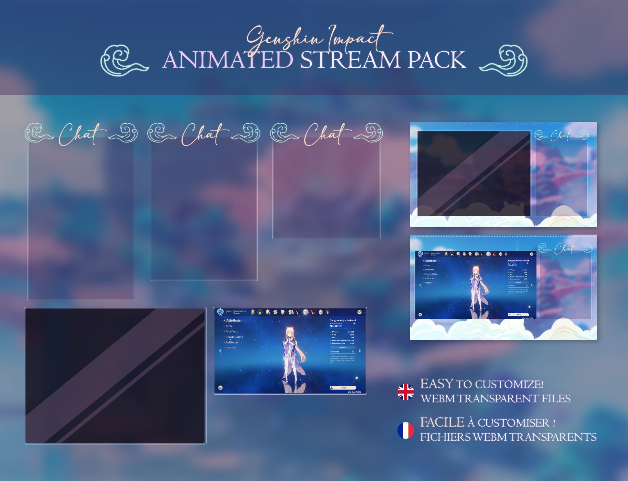 Stream Overlay Pack for Twitch Genshin Impact Kokomi Etsy Hong Kong