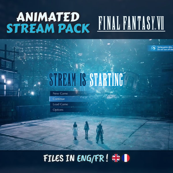 Paquete de superposición de transmisiones para Twitch | Final Fantasy 7 Remake Renacimiento | FF7 VII | Superposiciones animadas, pantallas, paneles, alertas | francés inglés