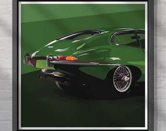 E-Type Jag Art Print, Iconic Jaguar EType Classic Car, Quality Paper or Stretched Canvas, Vintage Car Wall Decor, Luxury Gift for Car Lovers