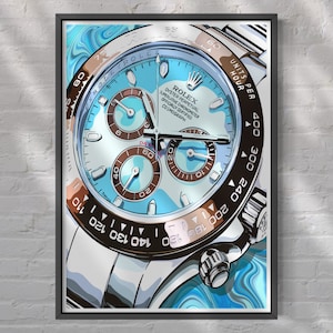 Pièce d'art Rolex Daytona en platine, peinture de montre artisanale, décoration d'intérieur de luxe, élément de décoration de pièce tendance, oeuvre d'art de collection