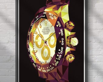Hand Painted Daytona Polygon Gold Art, Rolex Watch Art Piece, Luxury Home Decor, Statement Room Accent, Collectible Artwork