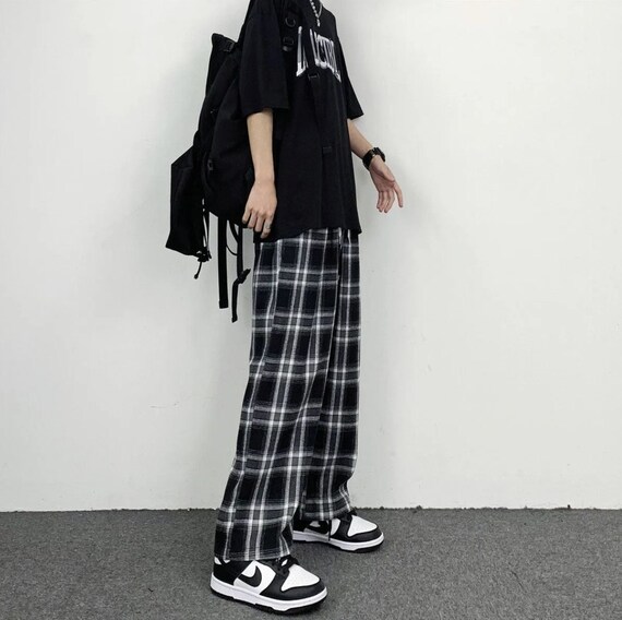 Plaid Grunge Pants Oversize Unisex Casual Loose Wide Leg Etsy