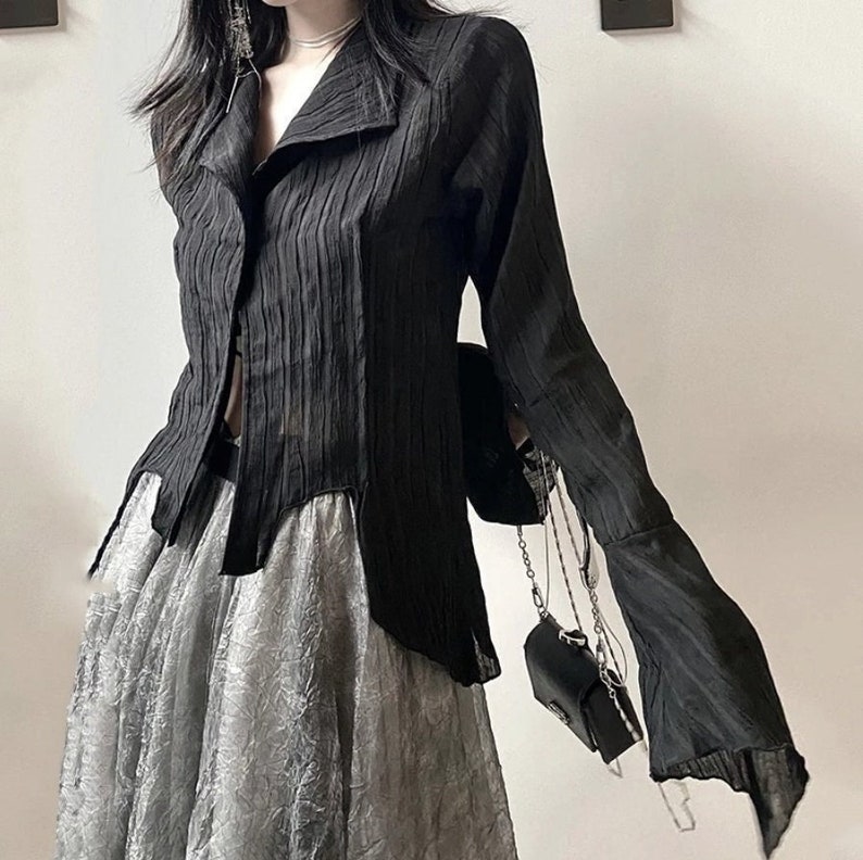 Gothic Black Shirt. Harajuku Style Dark Aesthetic Blouse. - Etsy