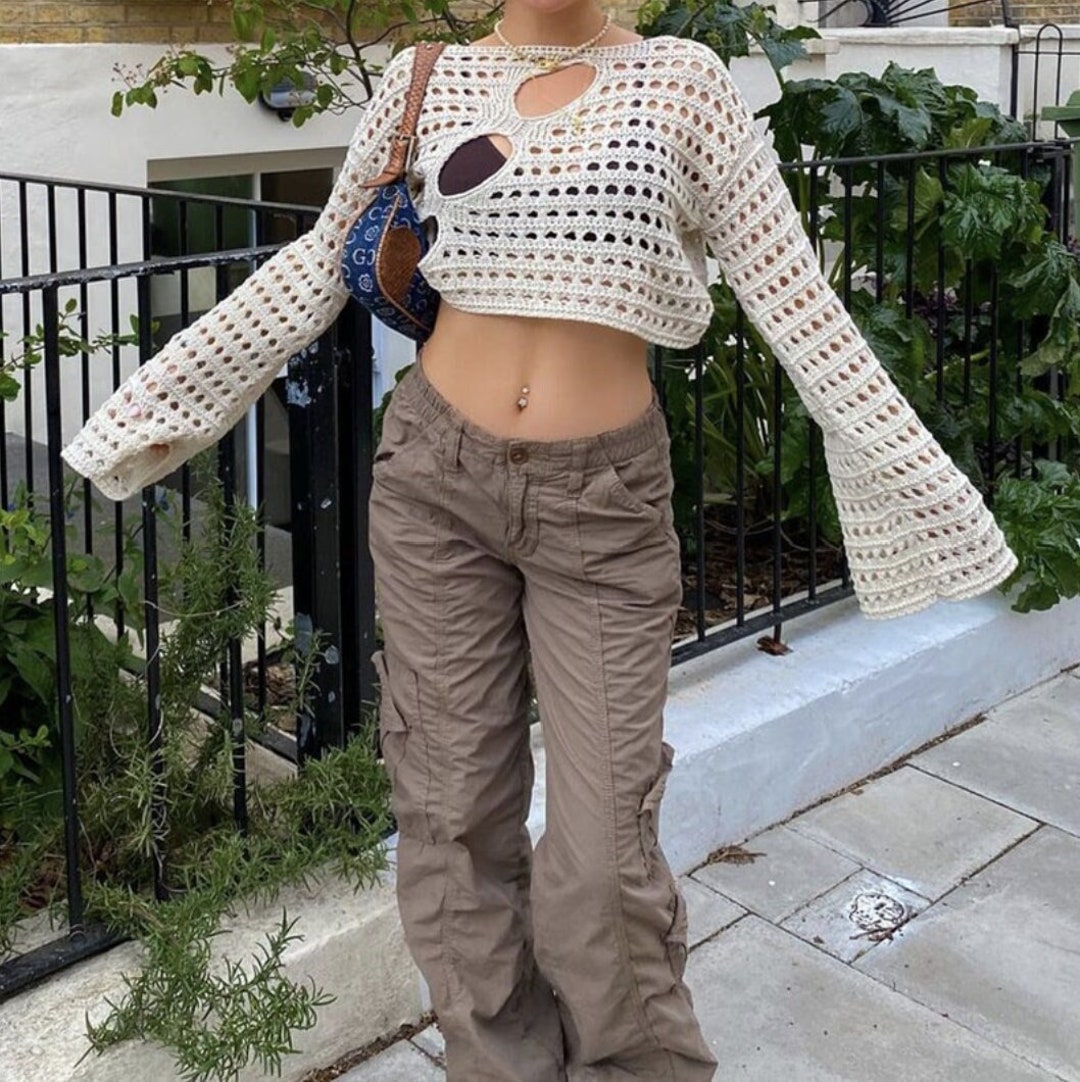 Women Knitted Crop Top. See-through Hollow Out Sweater. Y2K - Etsy