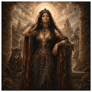 Lilith Fine Art Print – Mörk feminin väggkonst, mesopotamisk gudinnainspirerat sakralt konstverk