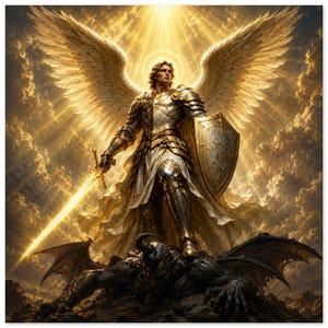 Archangel Michael Wall Art – Celestial Warrior Fine Poster Print – Angel of Protection